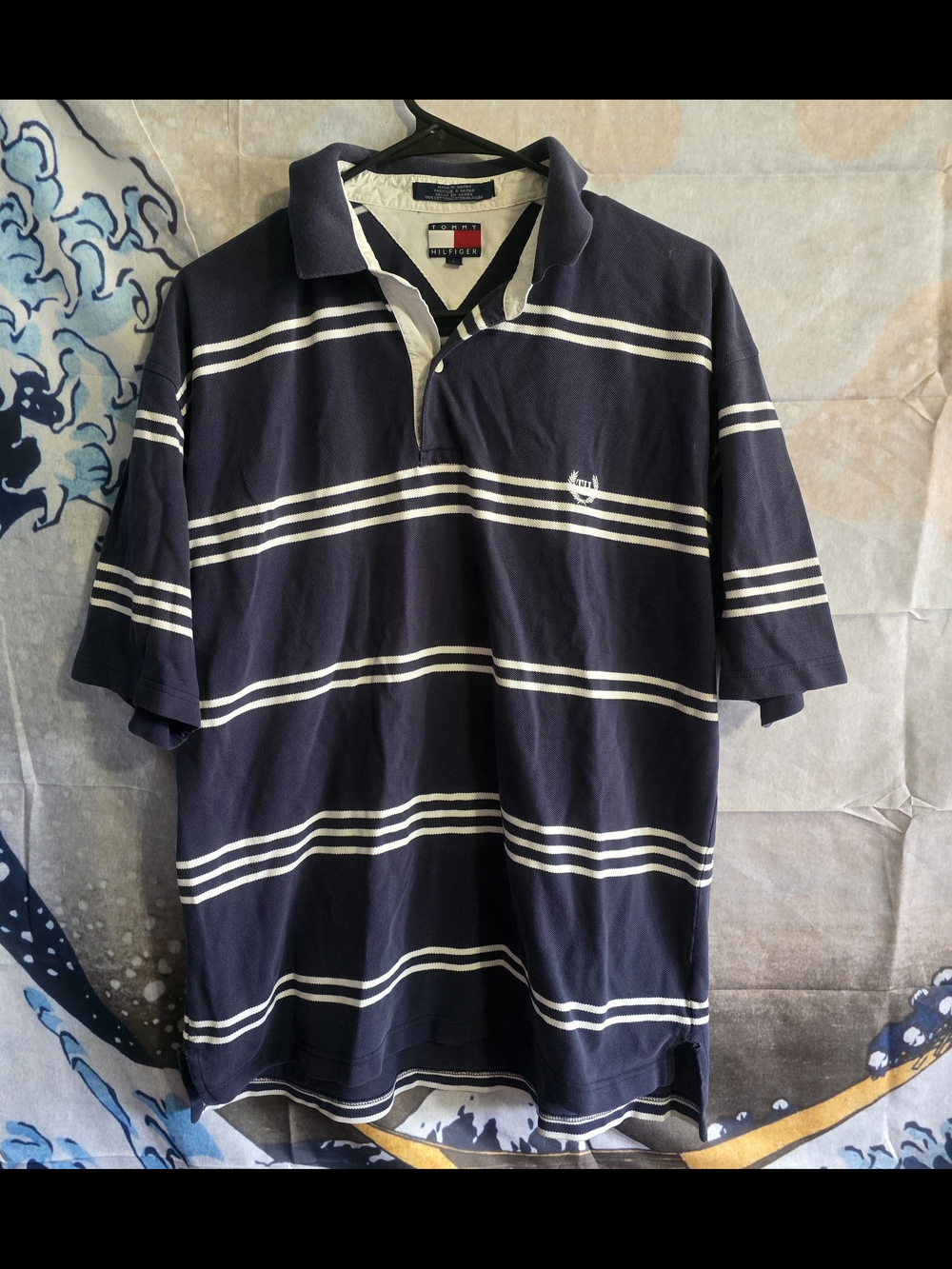 Tommy Hilfiger Navy and White Striped Polo Shirt